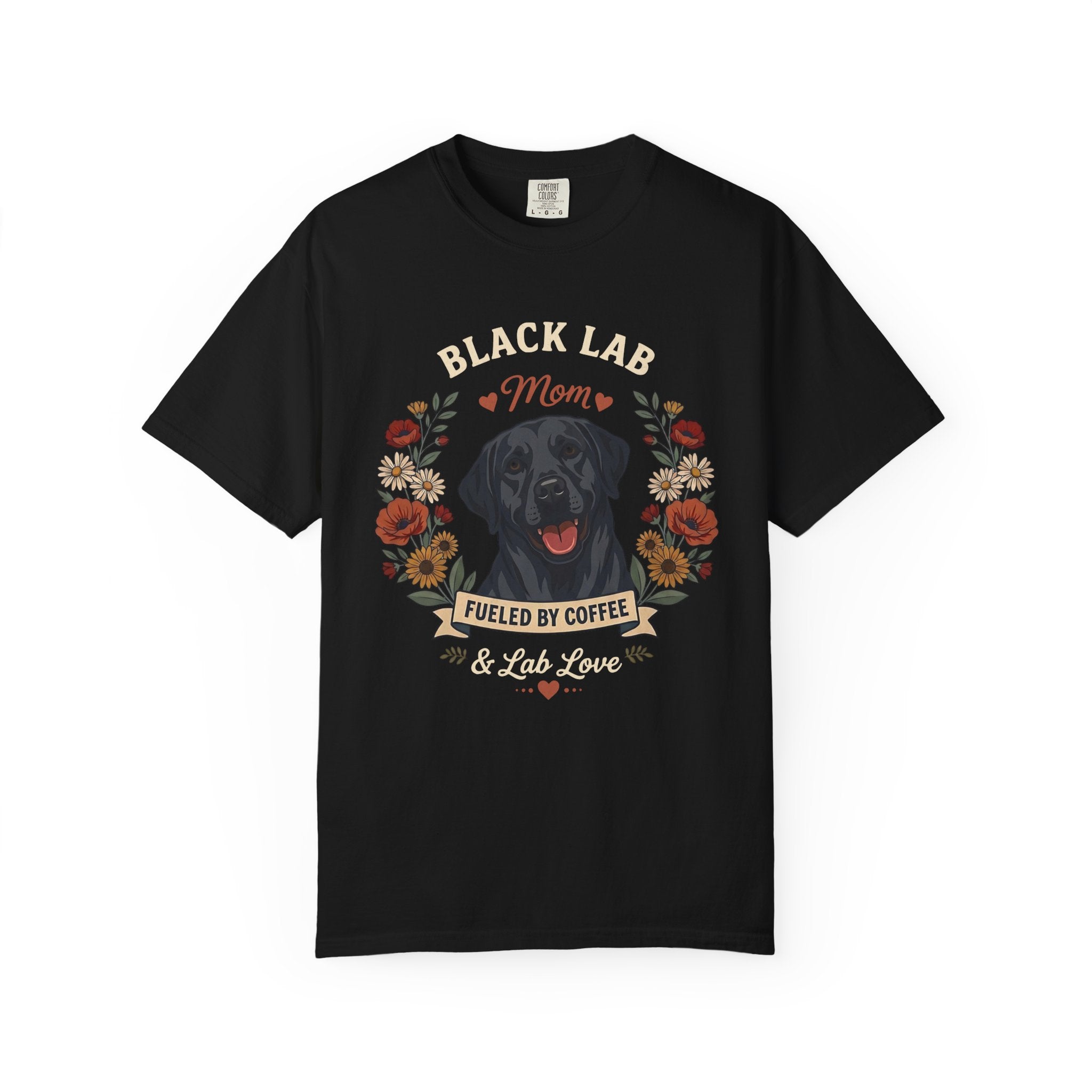 Black Labrador Dog Mom T-Shirt | Fueled by Coffee & Lab Love