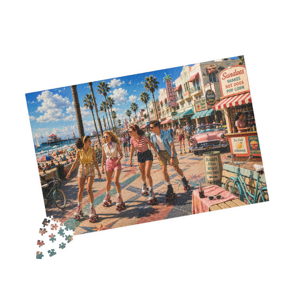 Meet Me on the Boardwalk – Retro Roller Skating Beach Art Puzzle