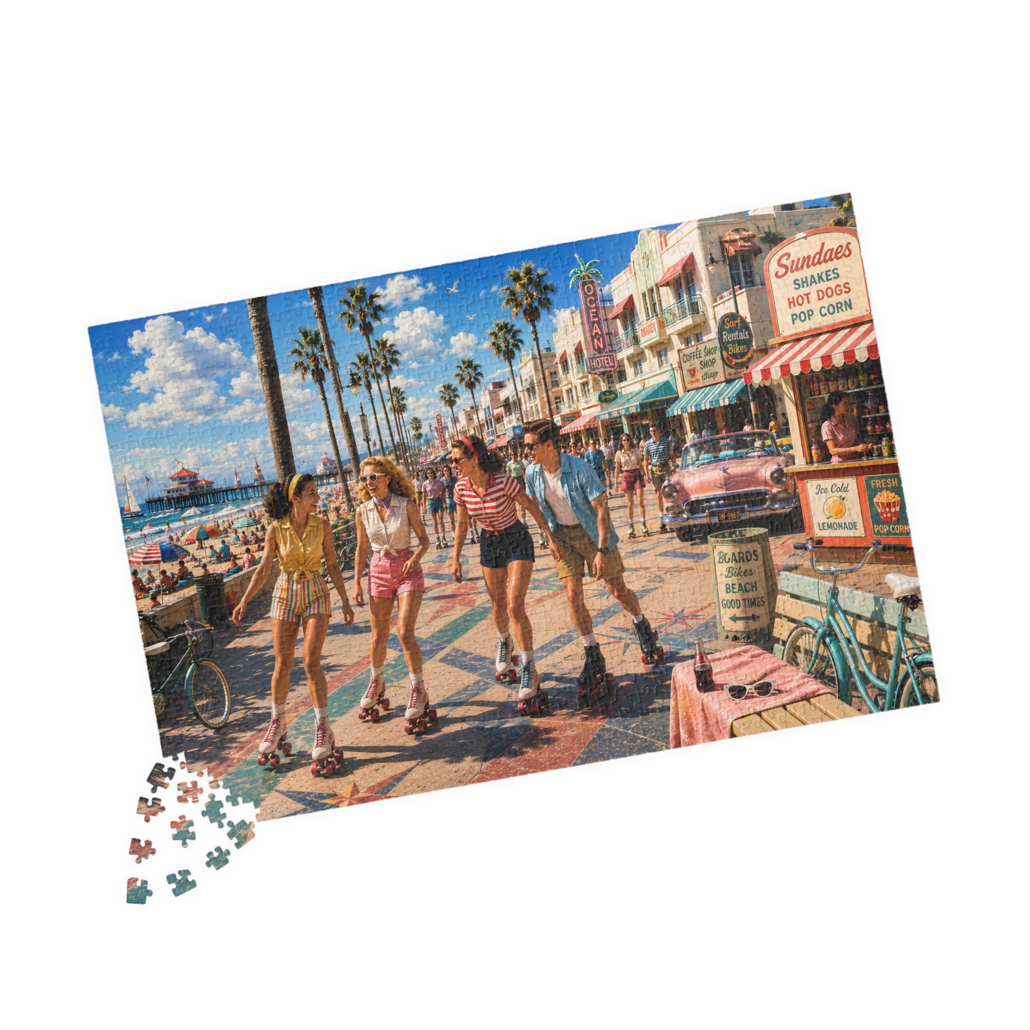 Meet Me on the Boardwalk – Retro Roller Skating Beach Art Puzzle