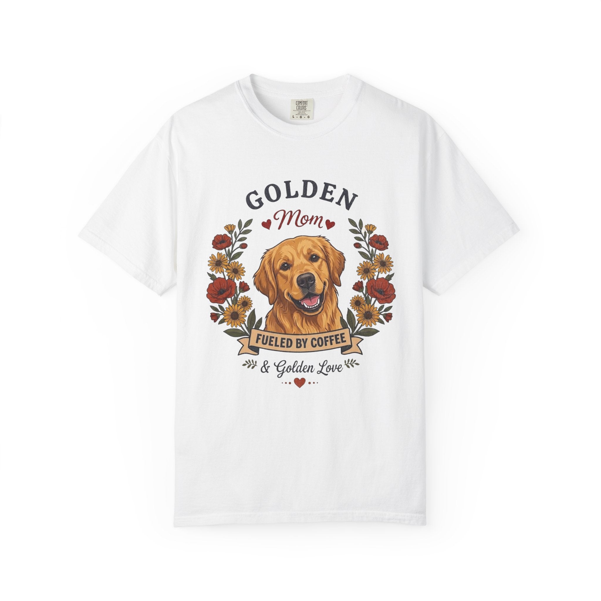 Golden Retriever Dog Mom T-Shirt | Fueled by Coffee & Golden Love