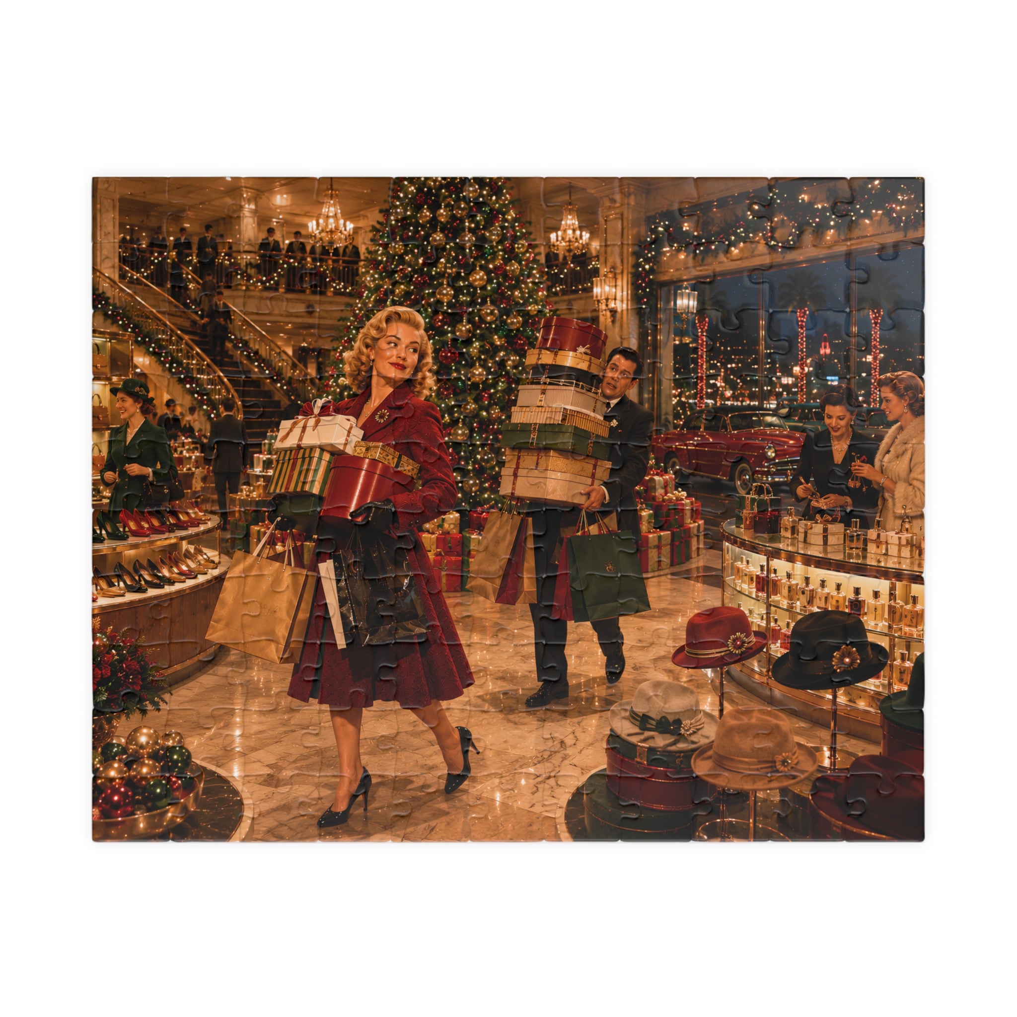 Vintage Christmas Shopping – Retro Department Store Art Puzzle