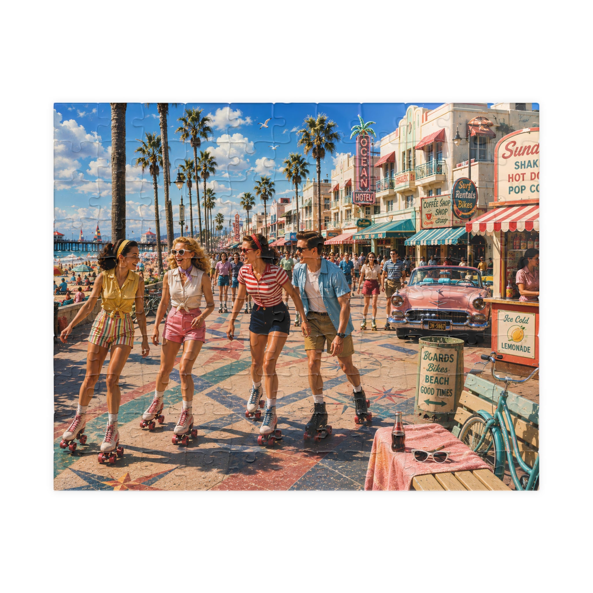 Meet Me on the Boardwalk – Retro Roller Skating Beach Art Puzzle