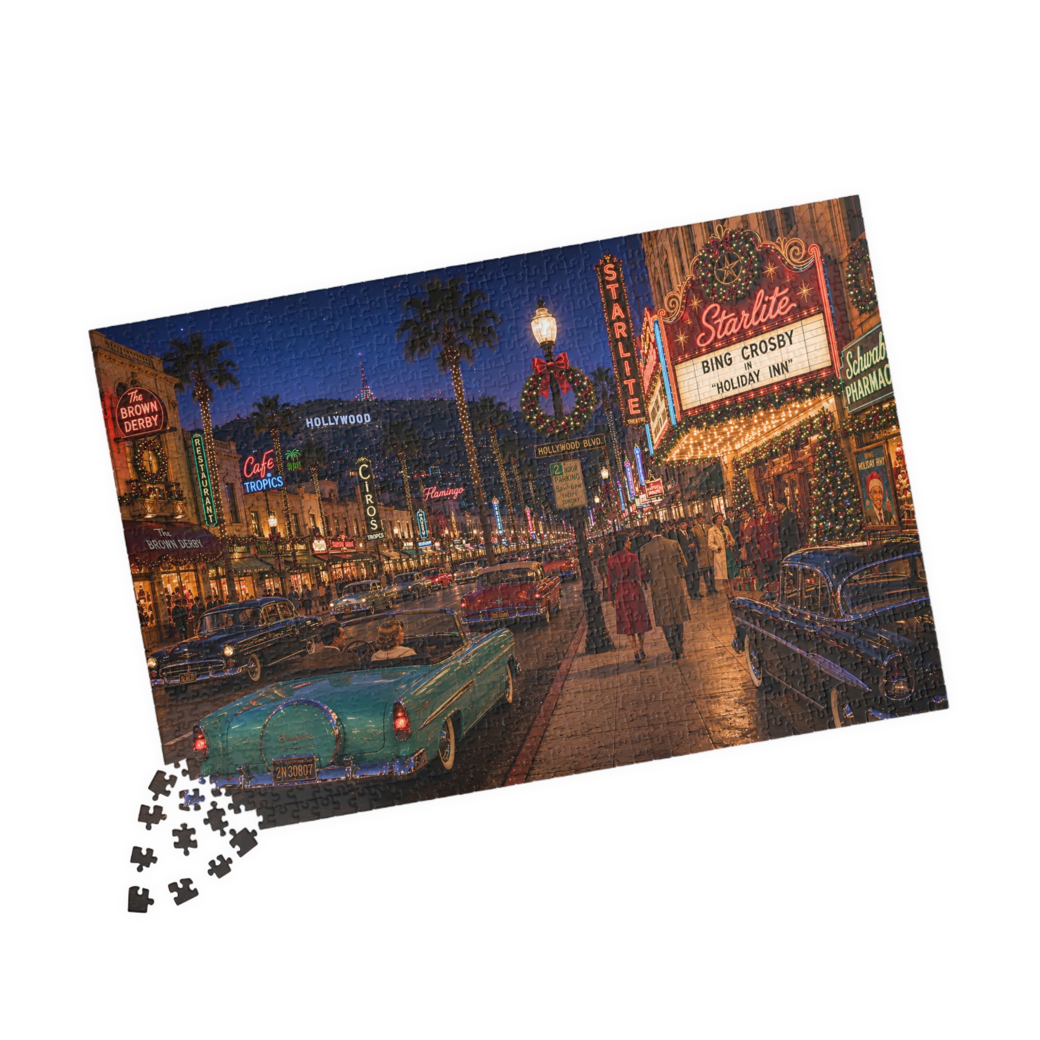 Meet Me Under the Christmas Lights – Retro Hollywood Christmas Art Puzzle