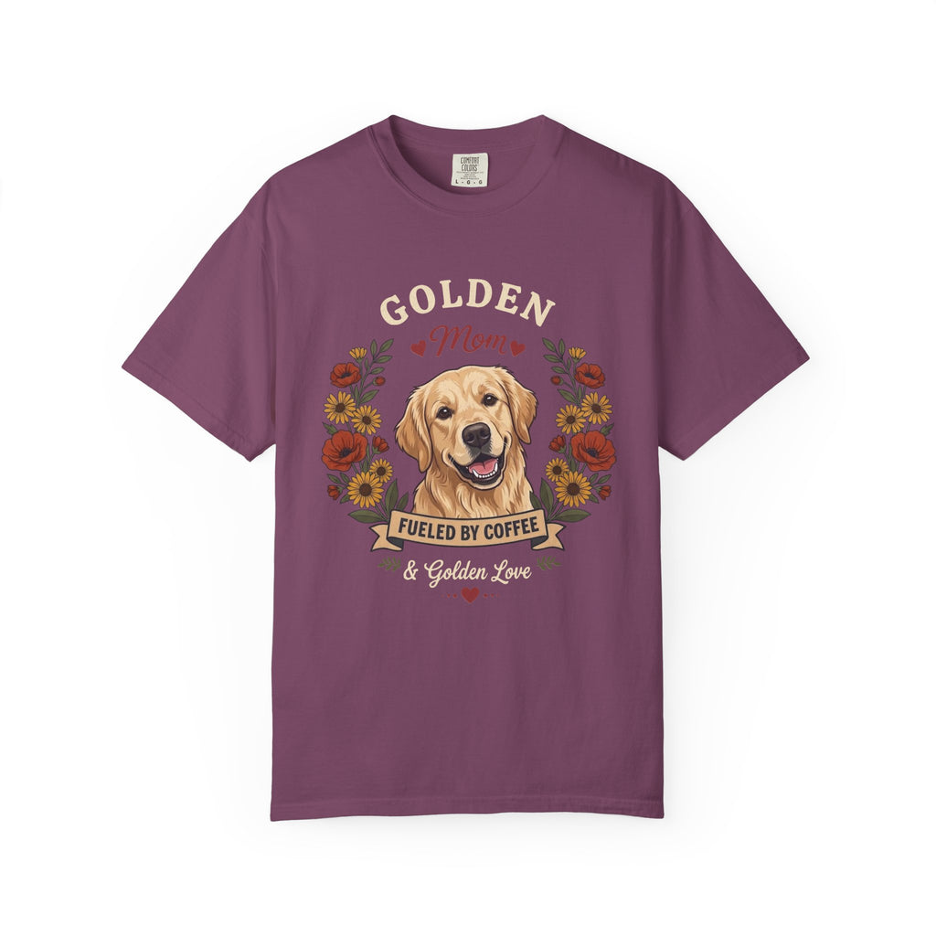 Light Golden Retriever Dog Mom T-Shirt | Fueled by Coffee & Golden Love