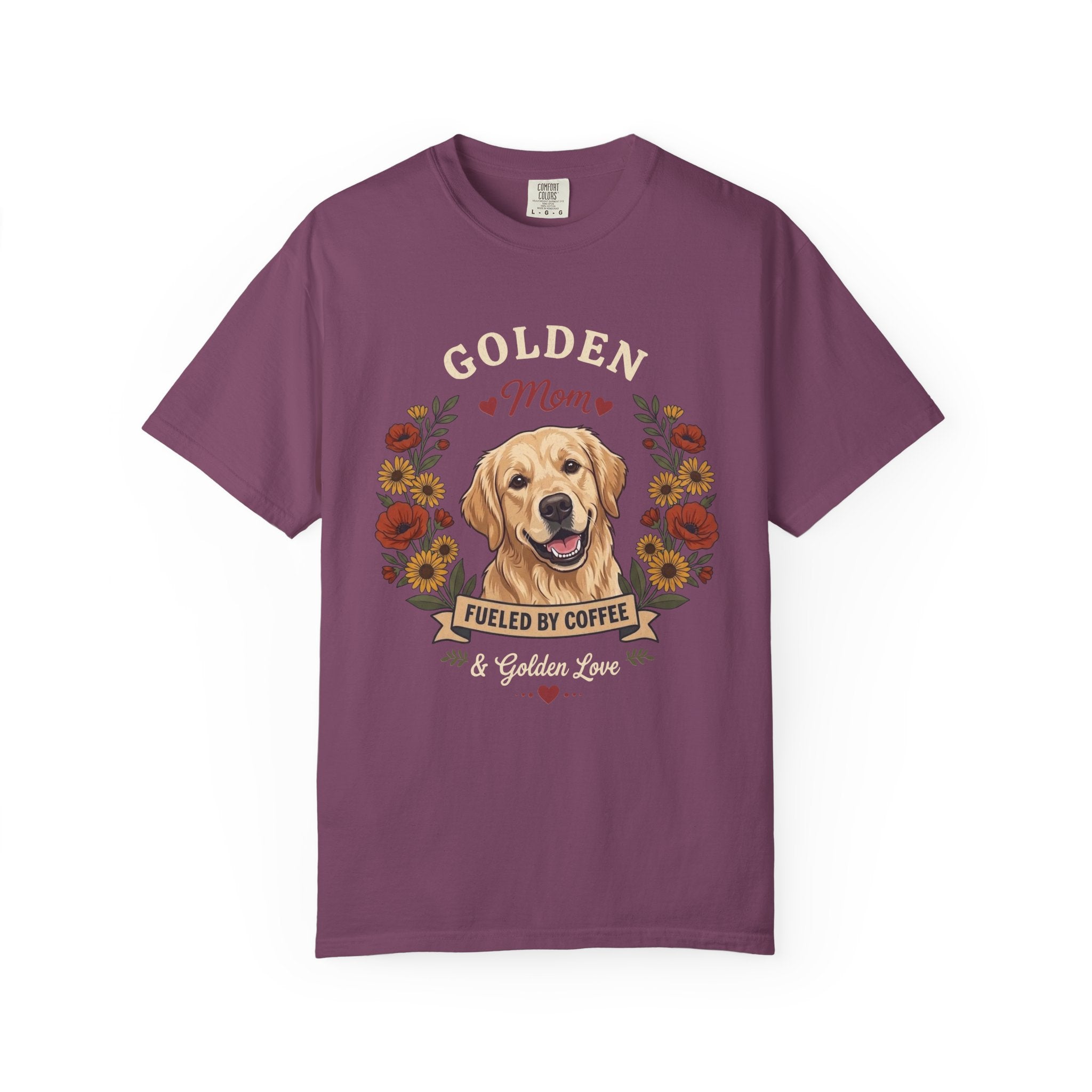 Light Golden Retriever Dog Mom T-Shirt | Fueled by Coffee & Golden Love