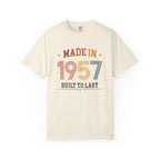 Ivory t-shirt with 'Made in 1957 Built to Last' text on a white background