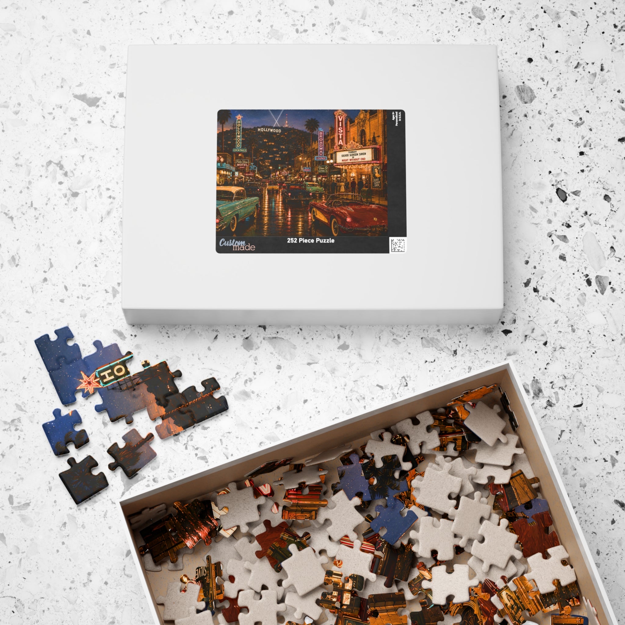 Hollywood After Dark – Neon Los Angeles Night & Classic Cars Art Puzzle