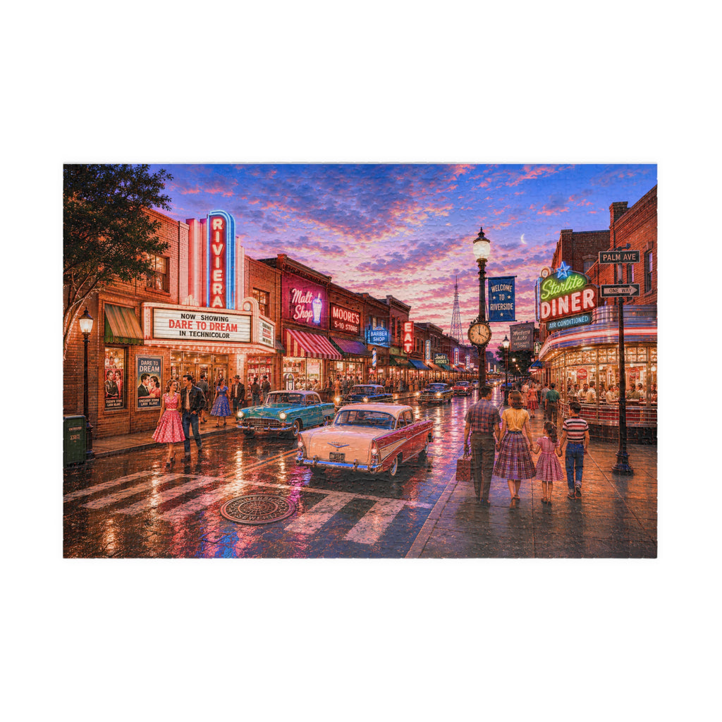 Meet Me Where the Neon Starts – Vintage Main Street Night Art Puzzle