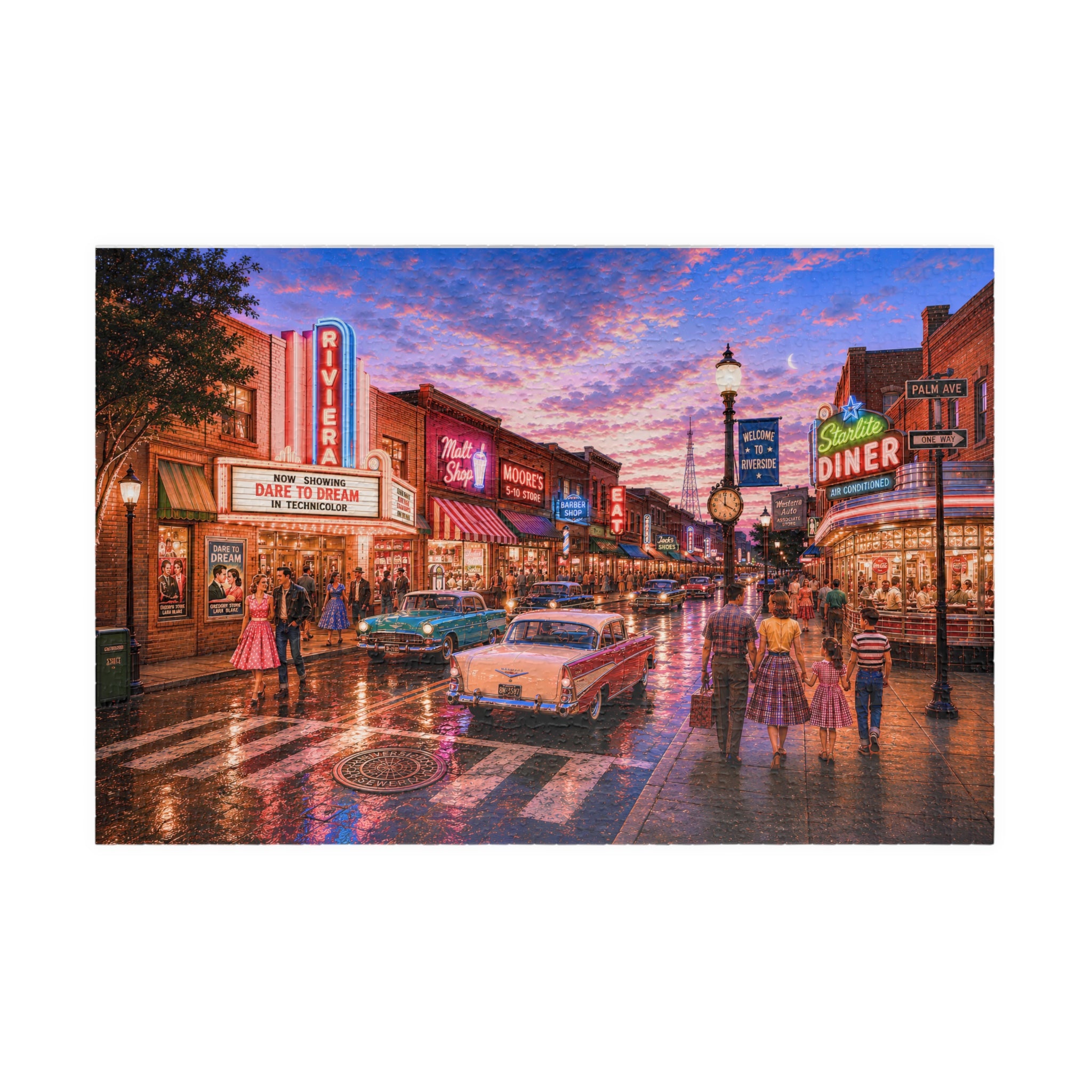 Meet Me Where the Neon Starts – Vintage Main Street Night Art Puzzle