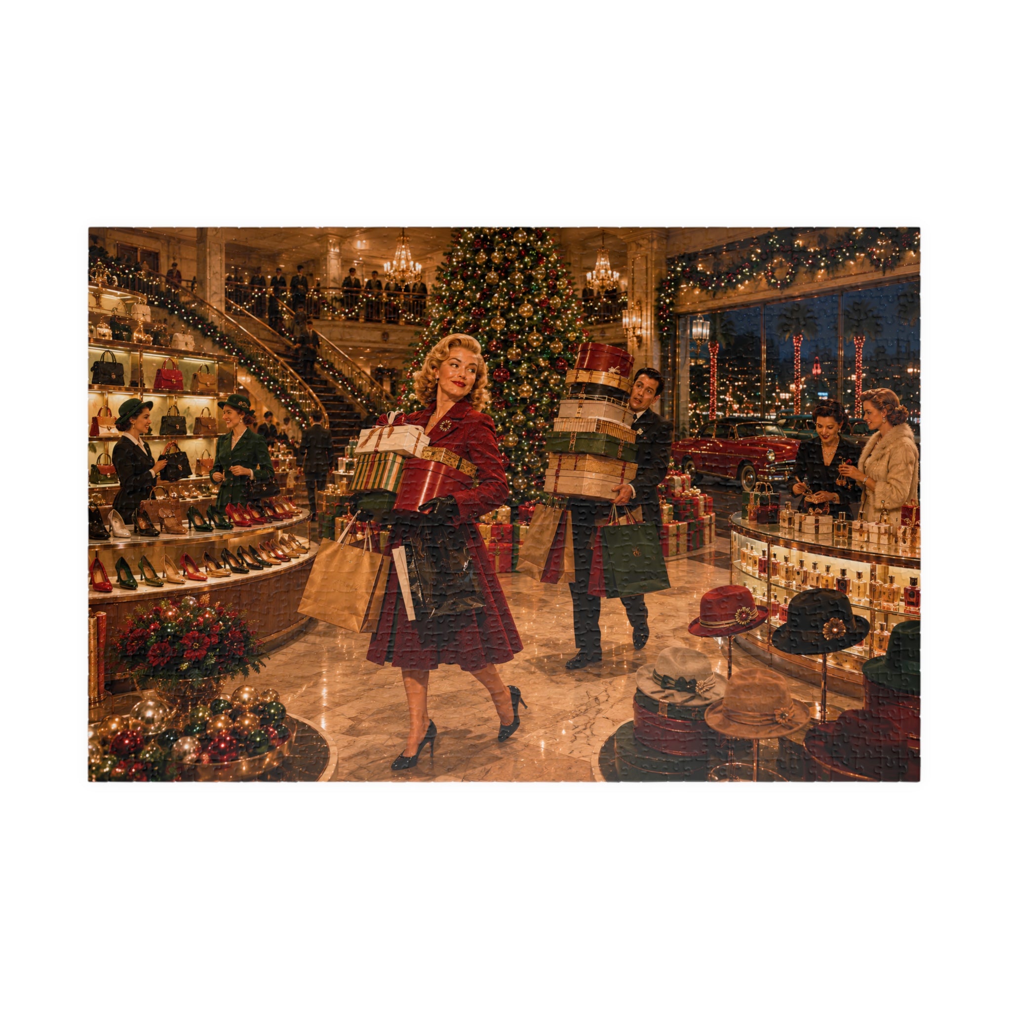 Vintage Christmas Shopping – Retro Department Store Art Puzzle