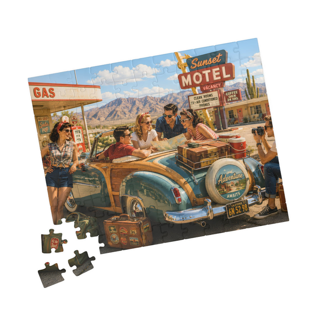 We'll Figure It Out at the Next Motel – Retro Road Trip Art Puzzle