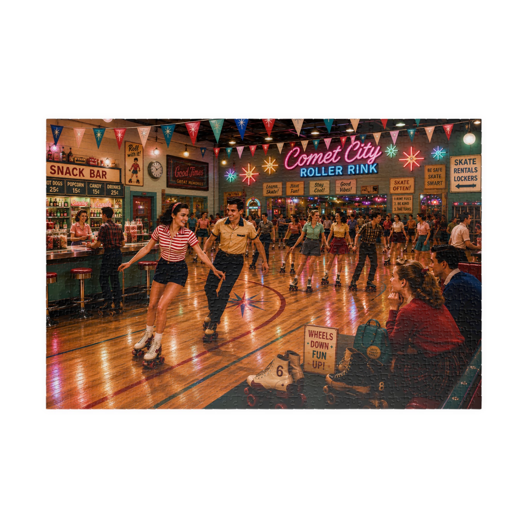 Good Girls Don't Sit This One Out – Retro Roller Rink Art Puzzle