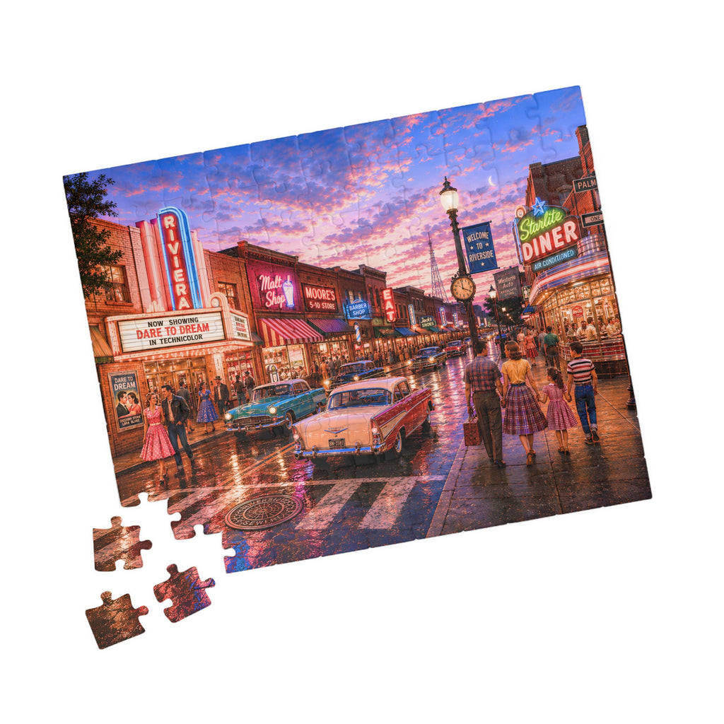Meet Me Where the Neon Starts – Vintage Main Street Night Art Puzzle