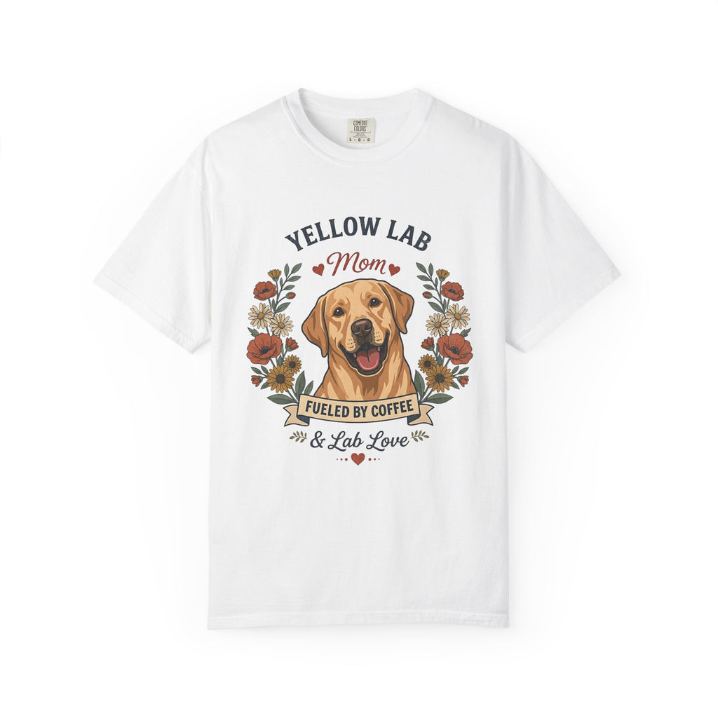 Yellow Labrador Dog Mom T-Shirt | Fueled by Coffee & Lab Love