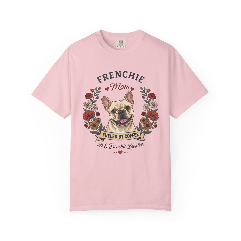 Cream French Bulldog Dog Mom T-Shirt | Fueled by Coffee & Frenchie Love