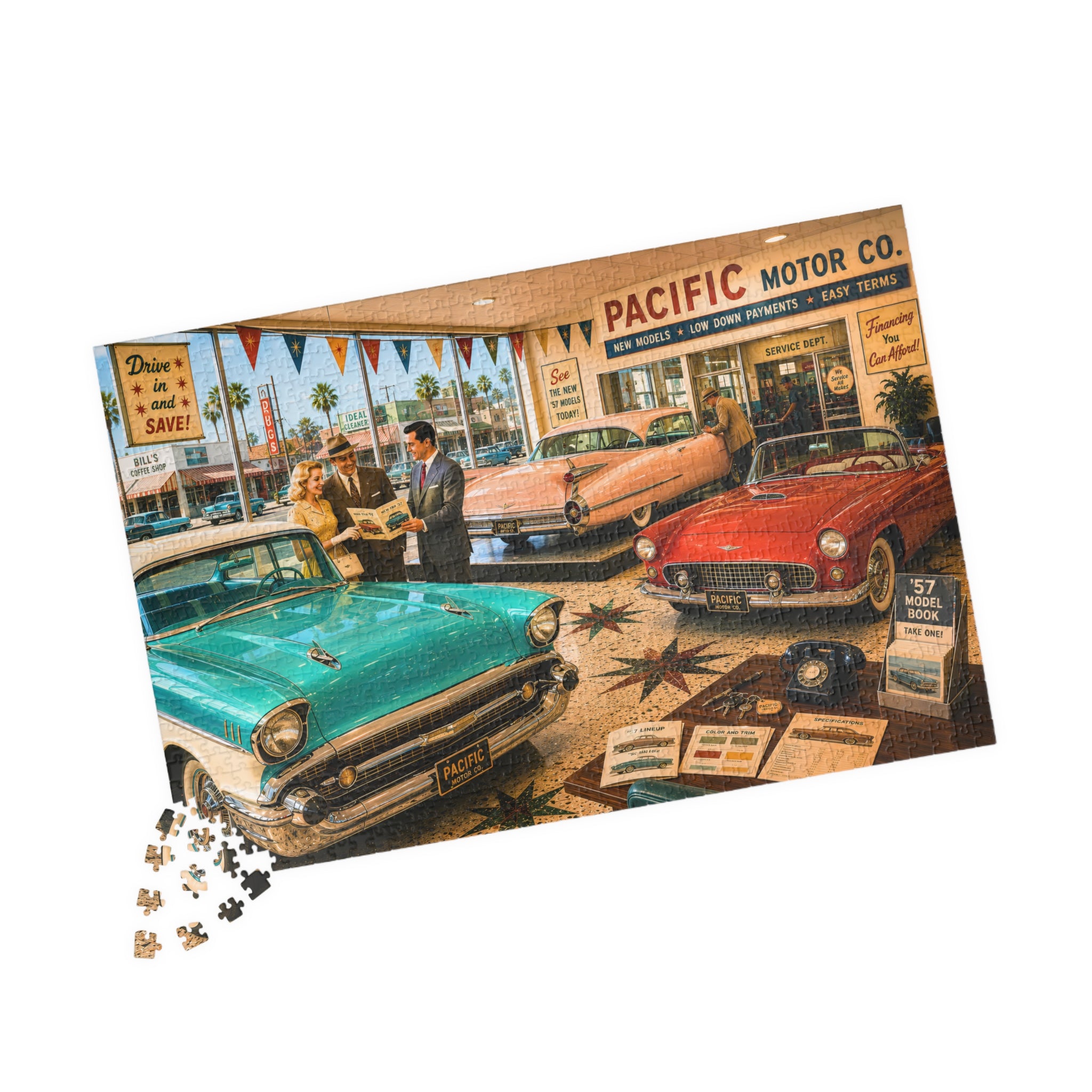 I'm Just Looking, Darling – Vintage Car Dealership Art Puzzle