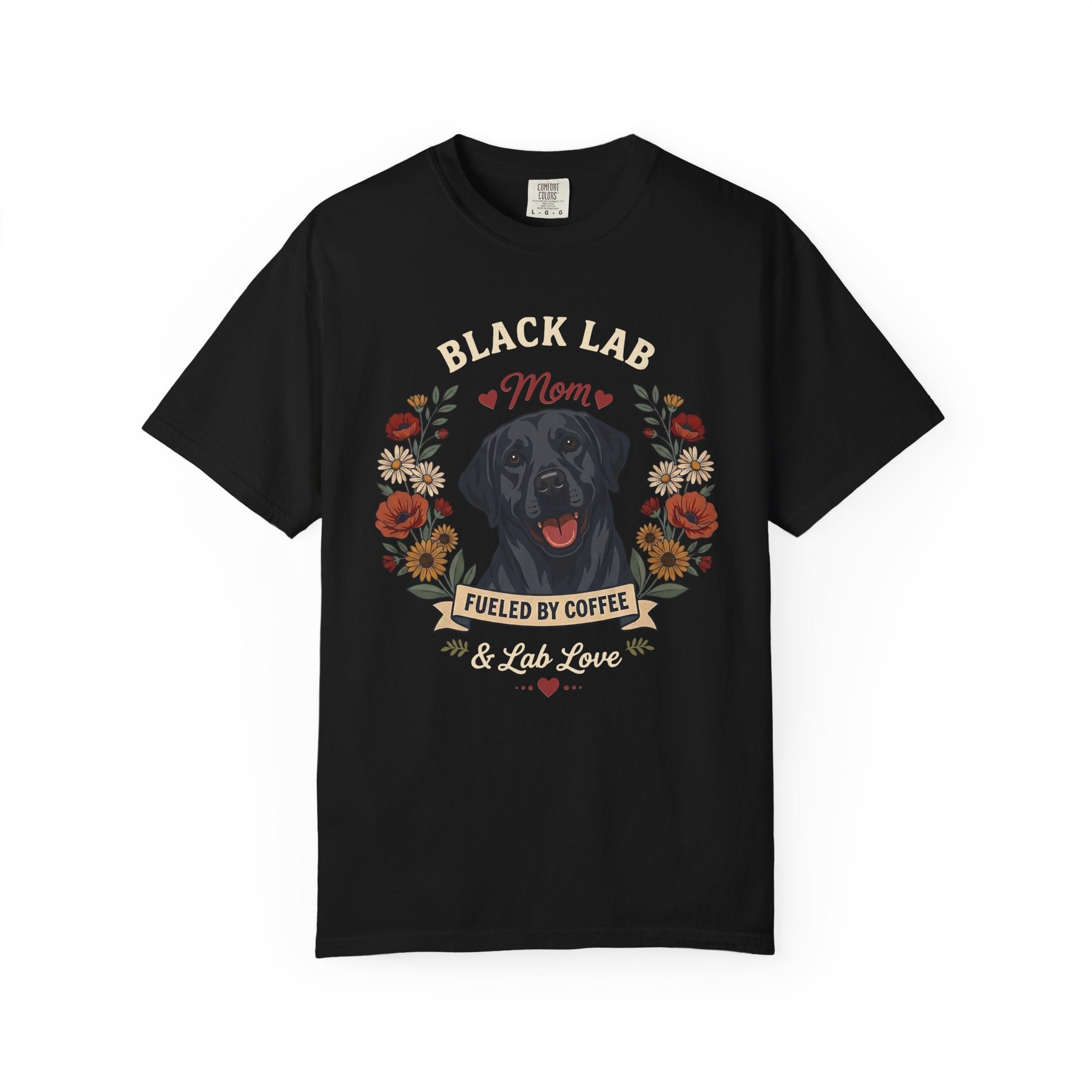 Black Labrador Dog Mom T-Shirt | Fueled by Coffee & Lab Love
