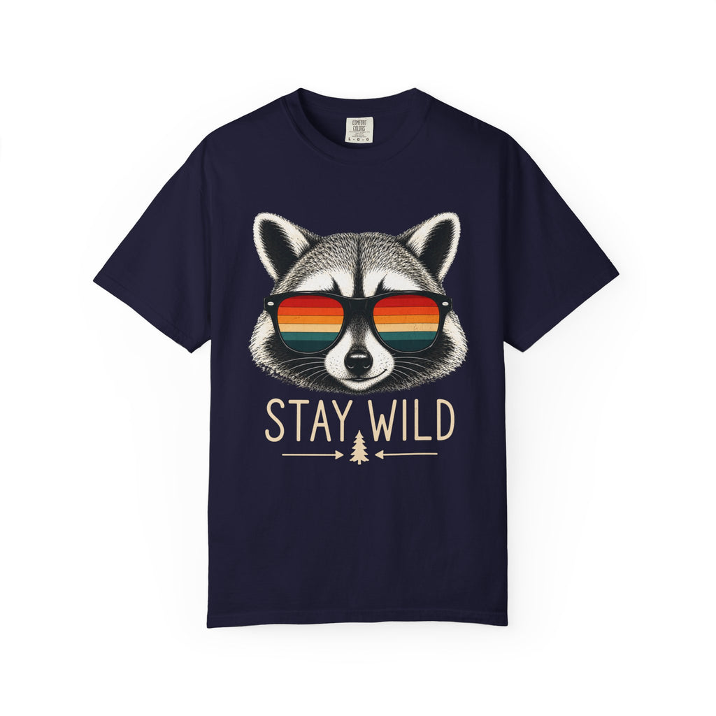 Stay Wild Raccoon – Retro Sunglasses T-Shirt | Explorer Edition