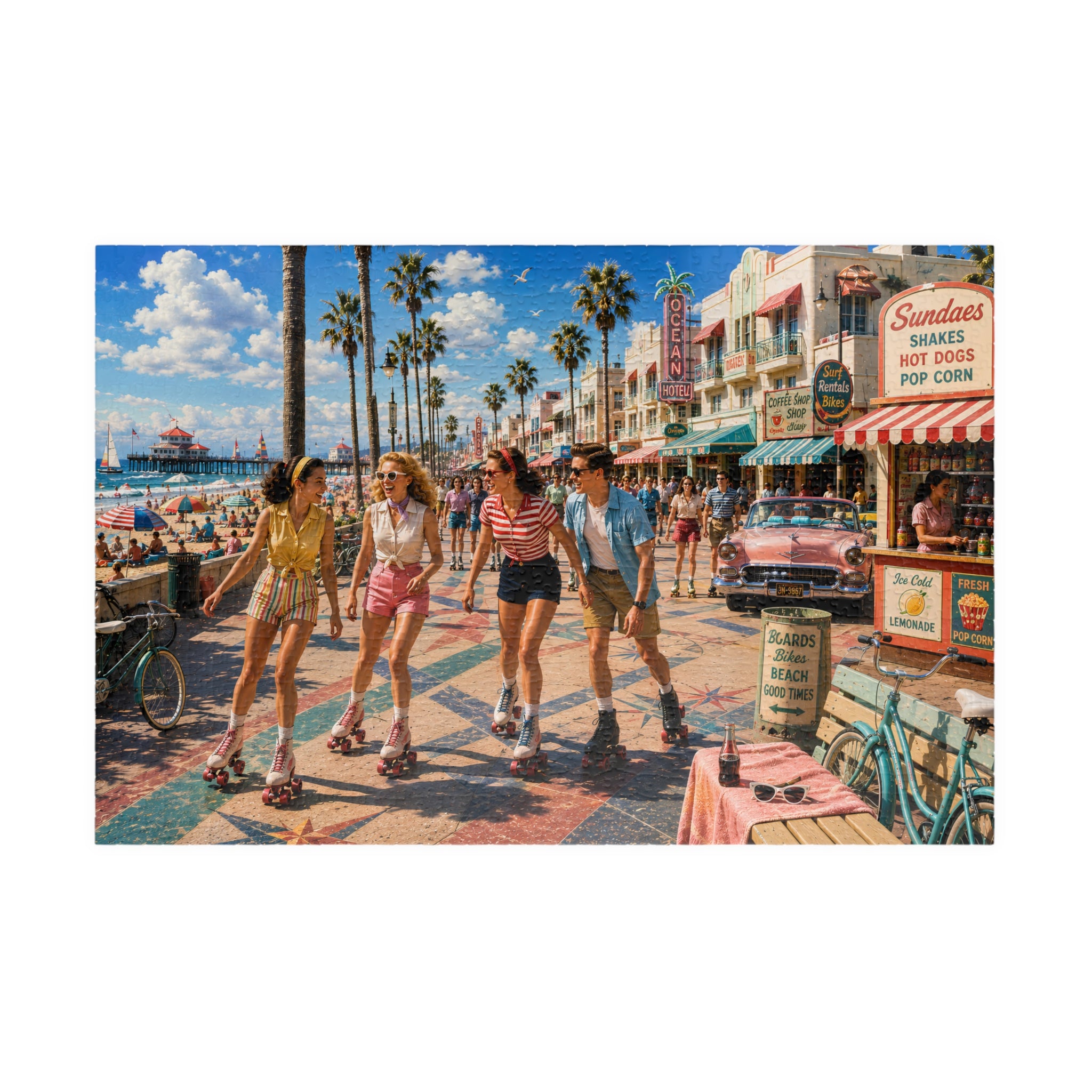 Meet Me on the Boardwalk – Retro Roller Skating Beach Art Puzzle