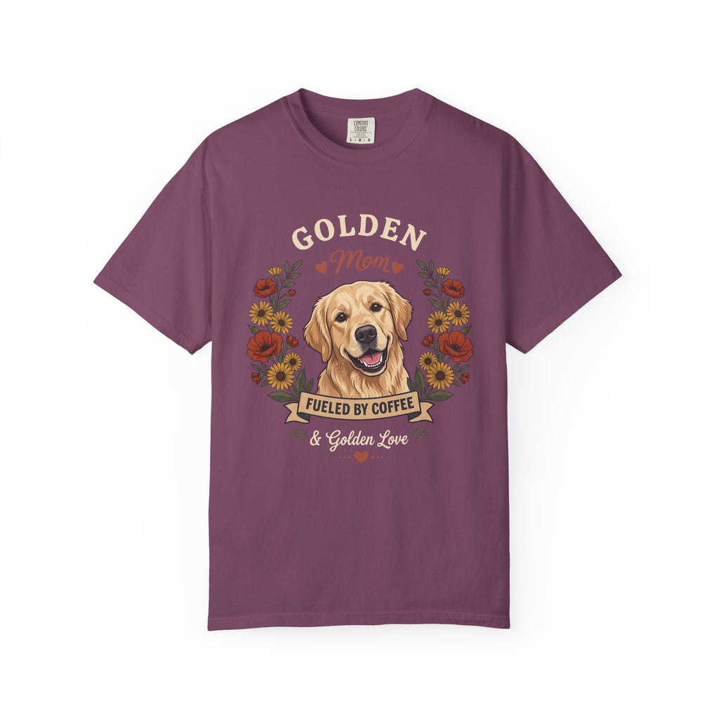 Light Golden Retriever Dog Mom T-Shirt | Fueled by Coffee & Golden Love