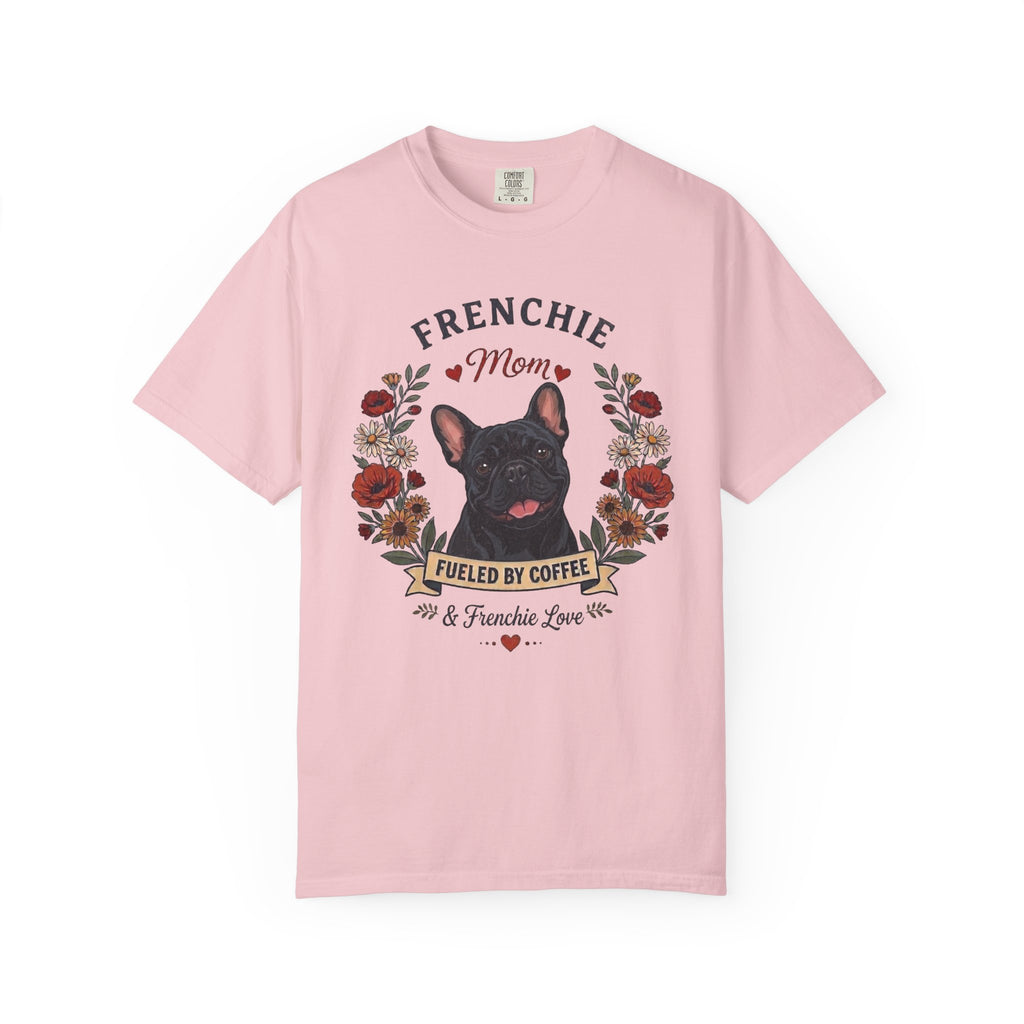 Black French Bulldog Dog Mom T-Shirt | Fueled by Coffee & Frenchie Love