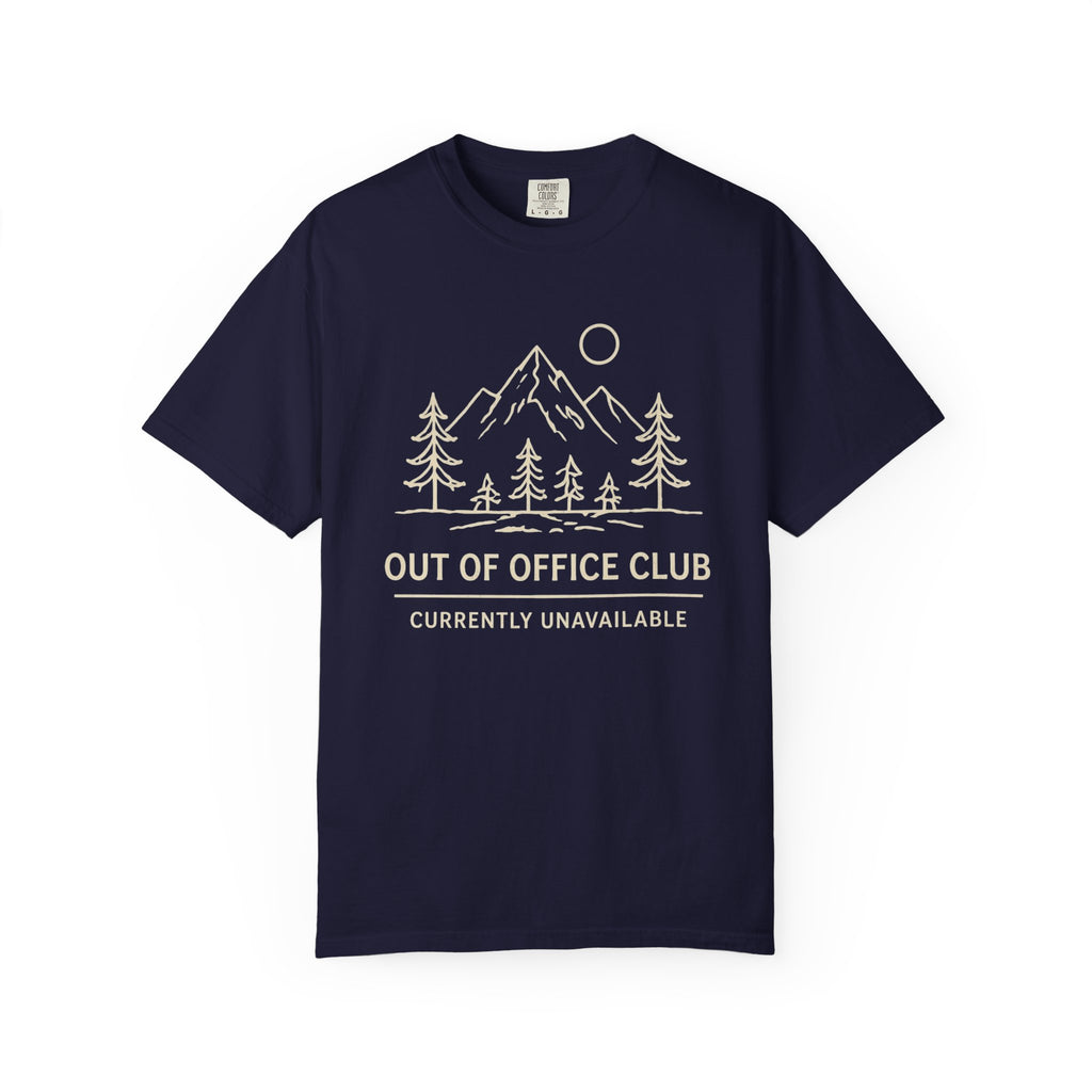 Out Of Office Club Minimal Shirt, Mountain Line Art Tee, Nature Lover Gift, Simple Hiking Shirt, Outdoor Graphic Comfort Colors