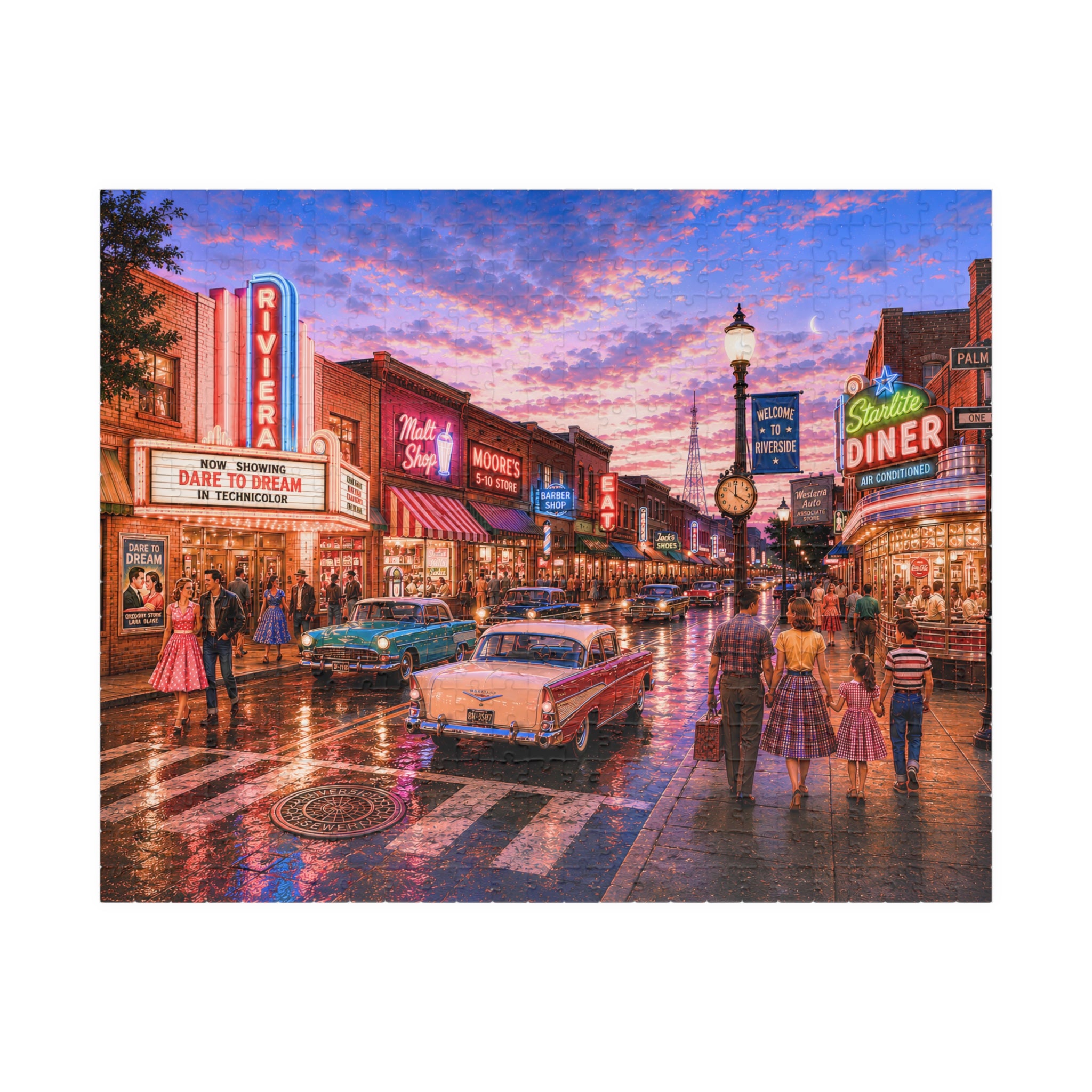 Meet Me Where the Neon Starts – Vintage Main Street Night Art Puzzle