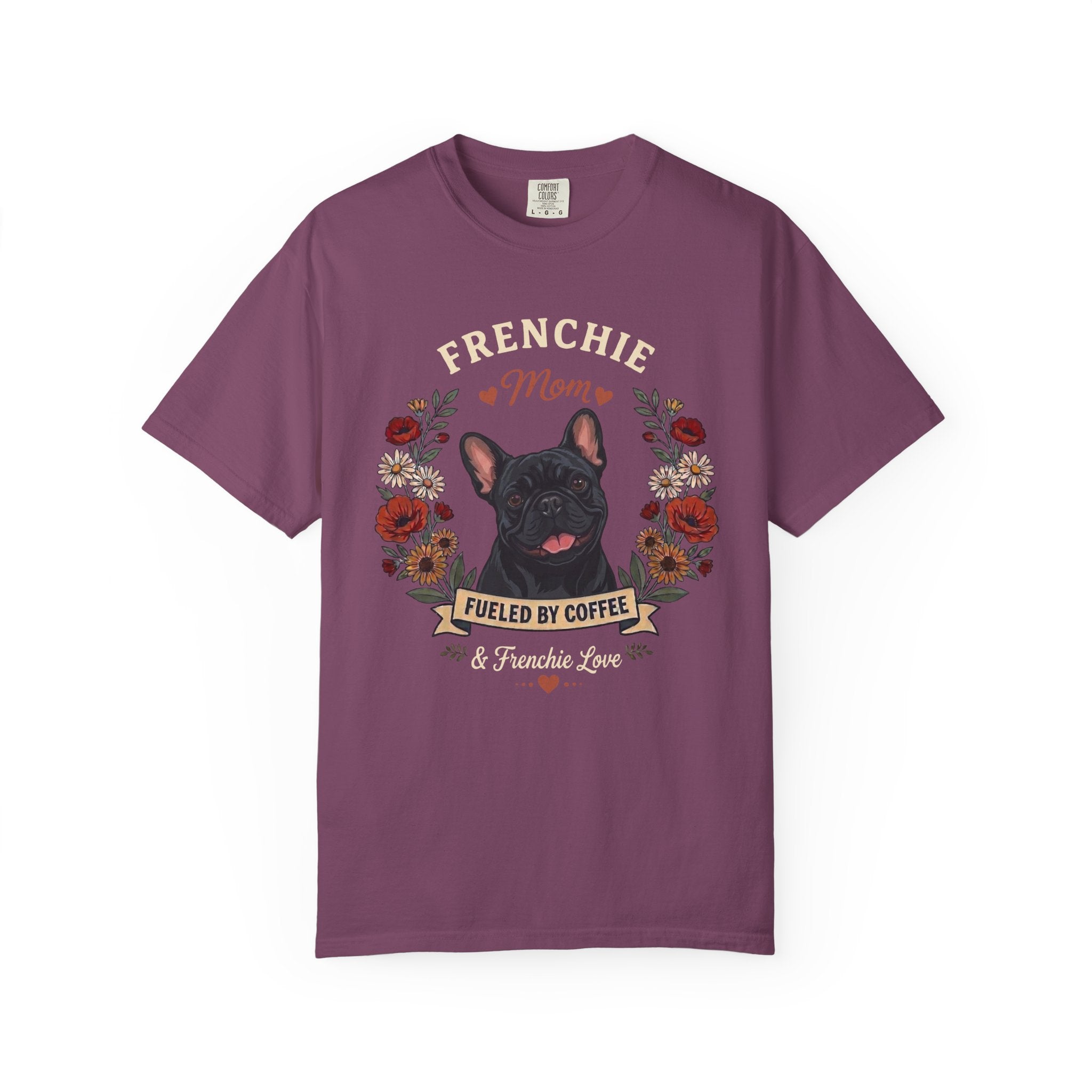 Black French Bulldog Mom Shirt, Black Frenchie Gift for Dog Mom, Floral French Bulldog Tee, Comfort Colors Coffee Lover Shirt