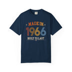 Blue navy t-shirt with 'Made in 1966 Built to Last' text