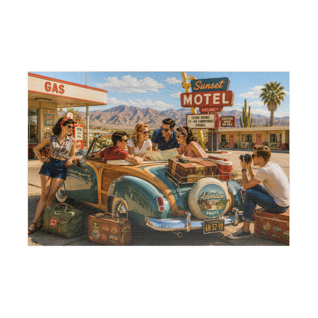 We'll Figure It Out at the Next Motel – Retro Road Trip Art Puzzle