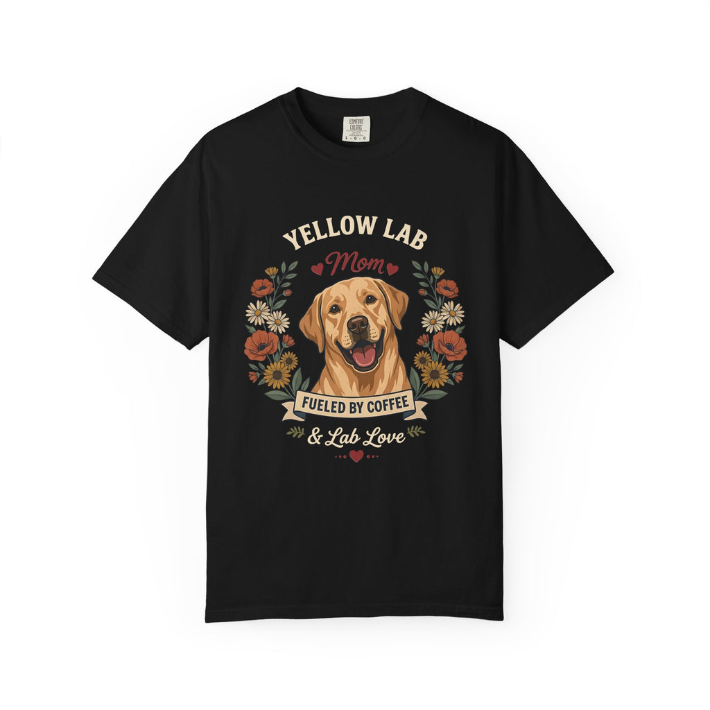 Yellow Labrador Dog Mom T-Shirt | Fueled by Coffee & Lab Love