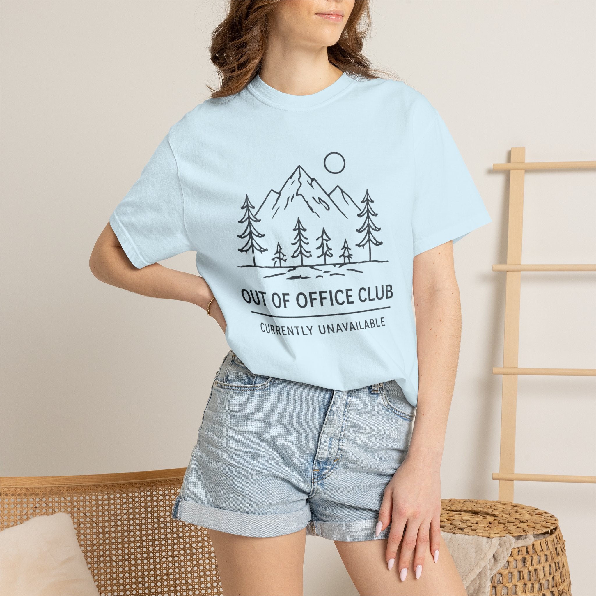 Out Of Office Club Minimal Shirt, Mountain Line Art Tee, Nature Lover Gift, Simple Hiking Shirt, Outdoor Graphic Comfort Colors