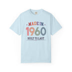 Light blue t-shirt with 'Made in 1960 Built to Last' text on a white background