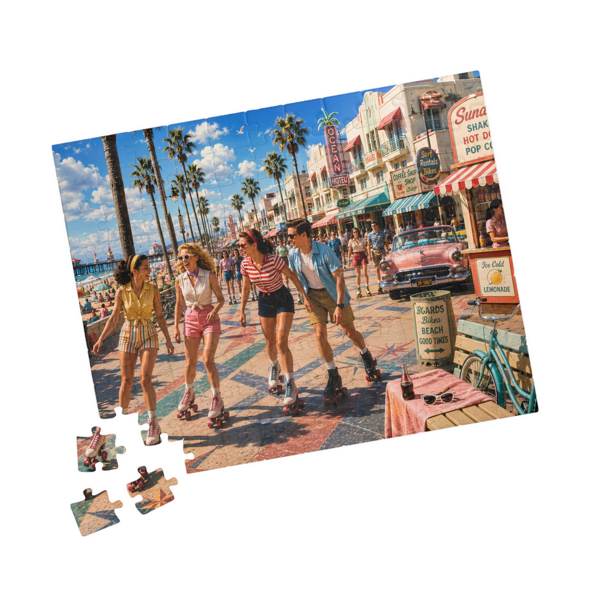 Meet Me on the Boardwalk – Retro Roller Skating Beach Art Puzzle