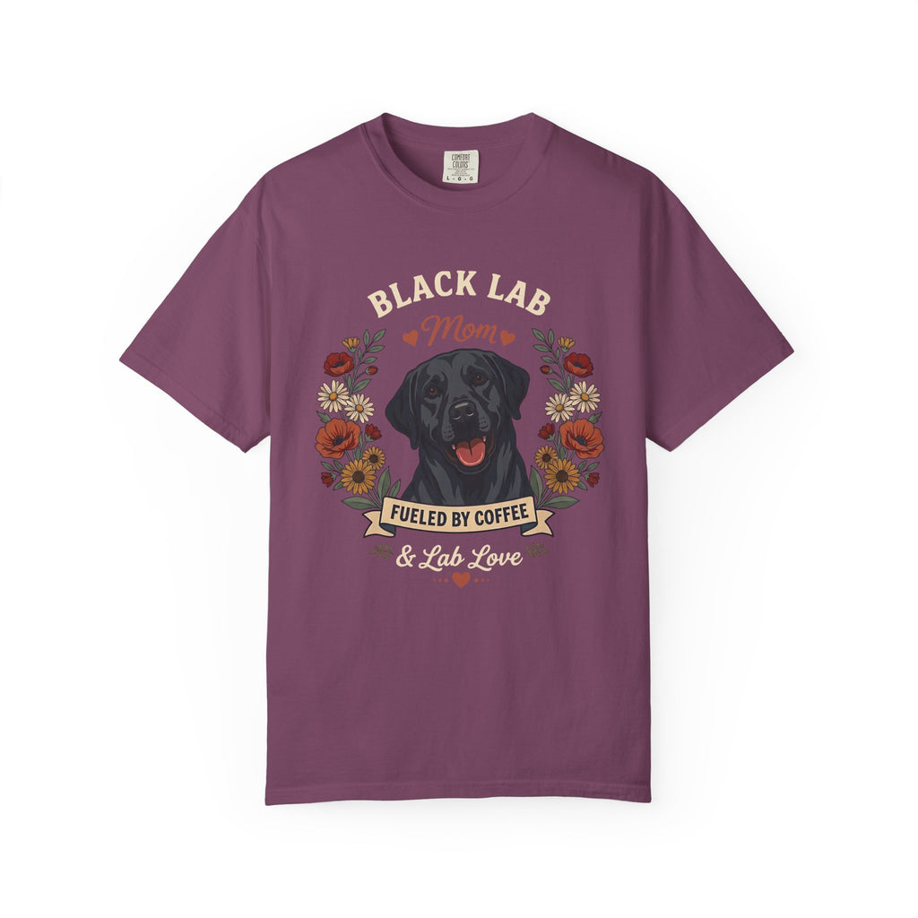 Black Labrador Dog Mom T-Shirt | Fueled by Coffee & Lab Love