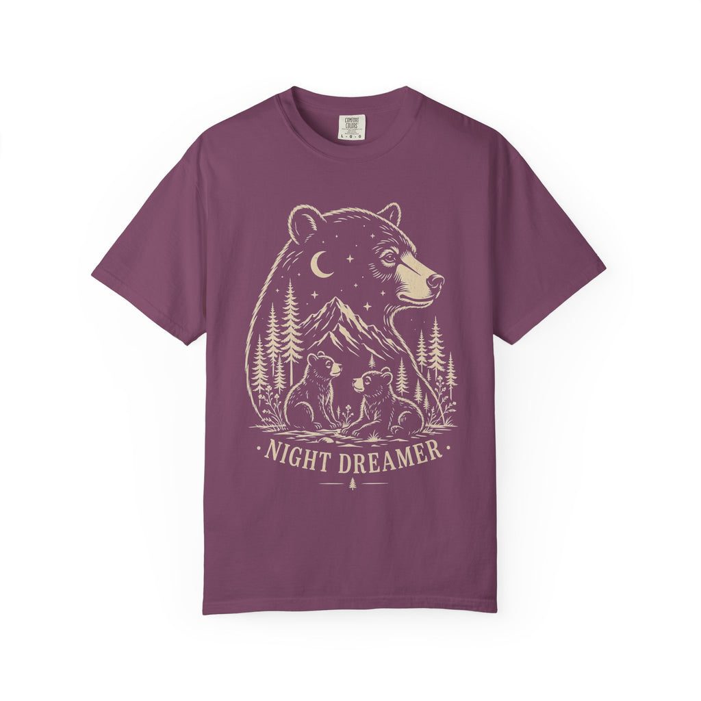Night Dreamer Bear Shirt, Moon Bear Graphic Tee, Wildlife Lover Gift, Woodland Nature Shirt, Comfort Colors Tee