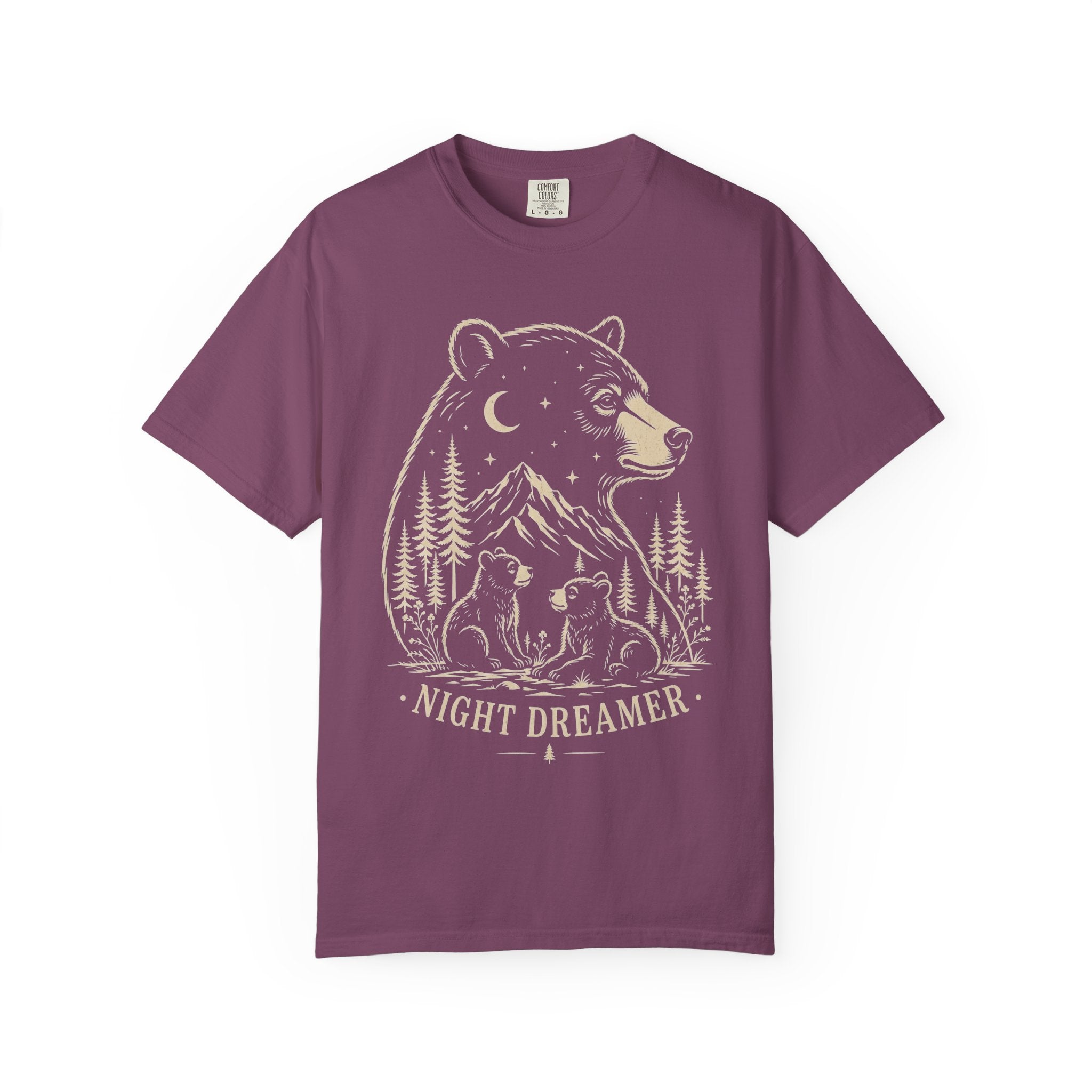 Night Dreamer Bear Shirt, Moon Bear Graphic Tee, Wildlife Lover Gift, Woodland Nature Shirt, Comfort Colors Tee