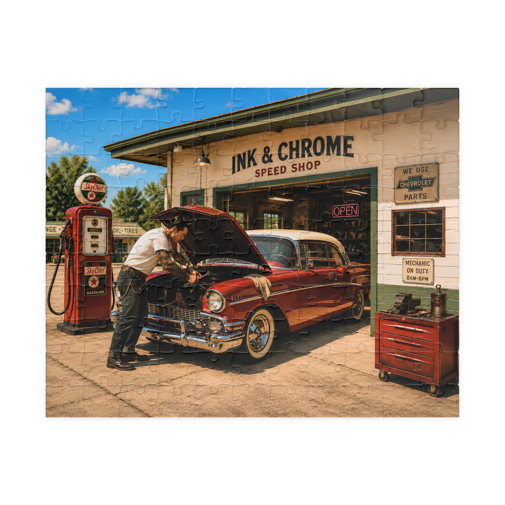 She Likes a Little Trouble Under the Hood – Retro Garage Art Puzzle