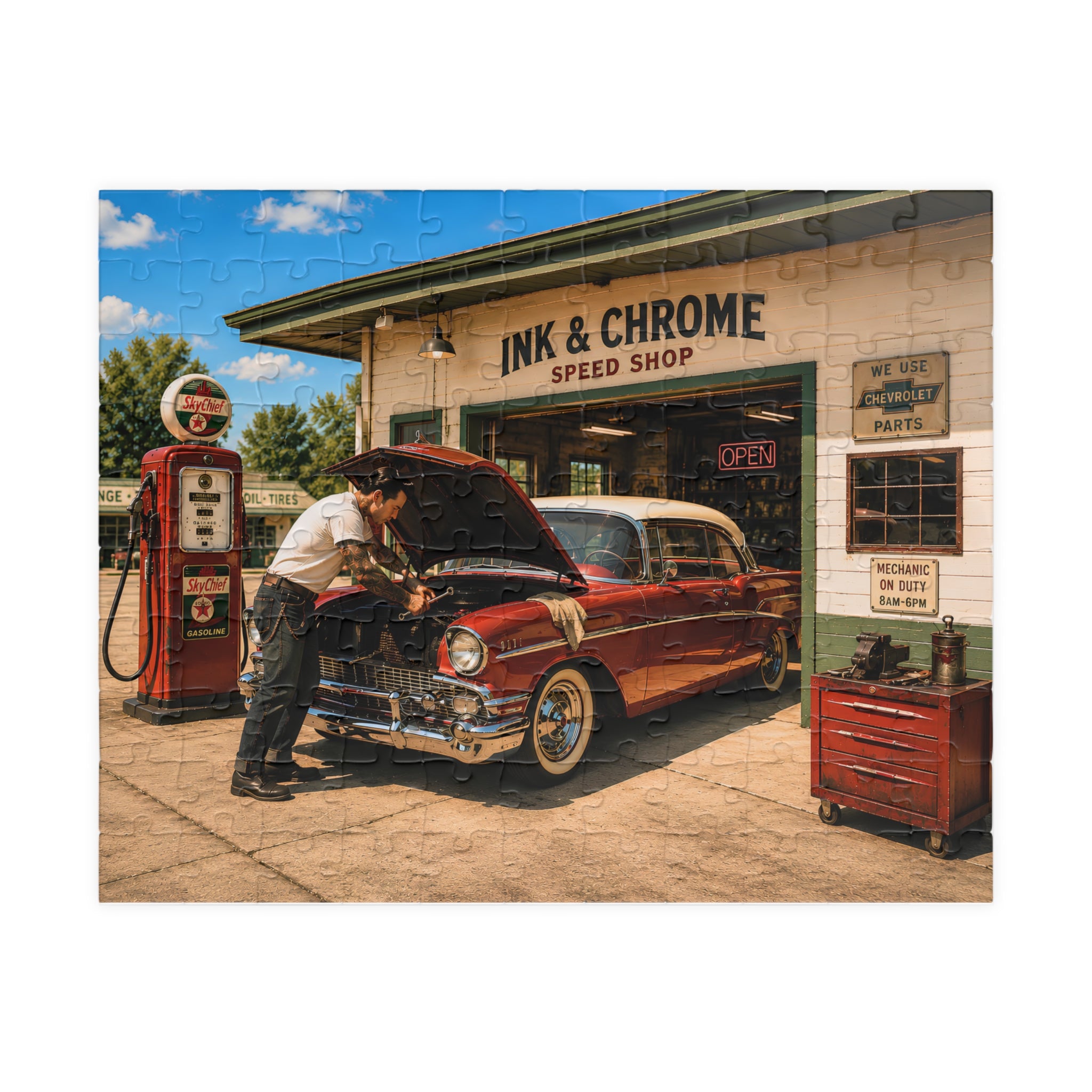 She Likes a Little Trouble Under the Hood – Retro Garage Art Puzzle