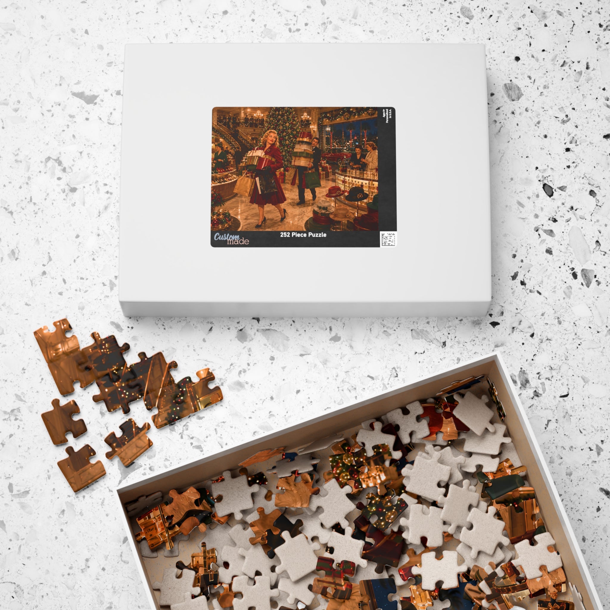 Vintage Christmas Shopping – Retro Department Store Art Puzzle