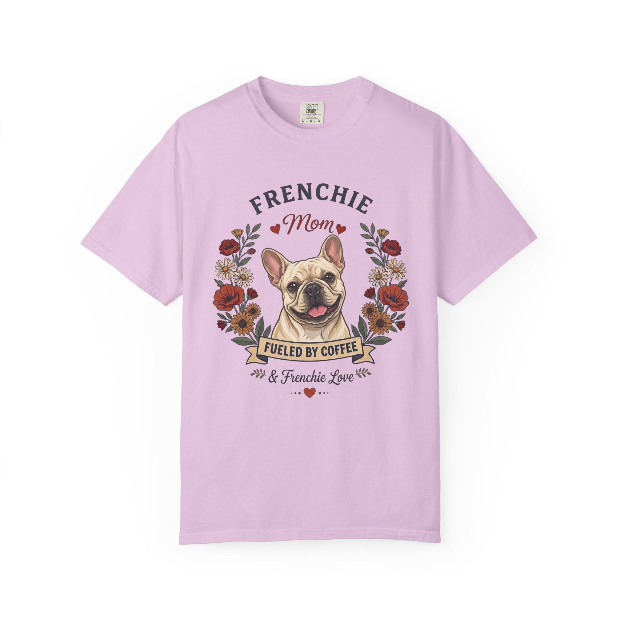 Cream French Bulldog Dog Mom T-Shirt | Fueled by Coffee & Frenchie Love