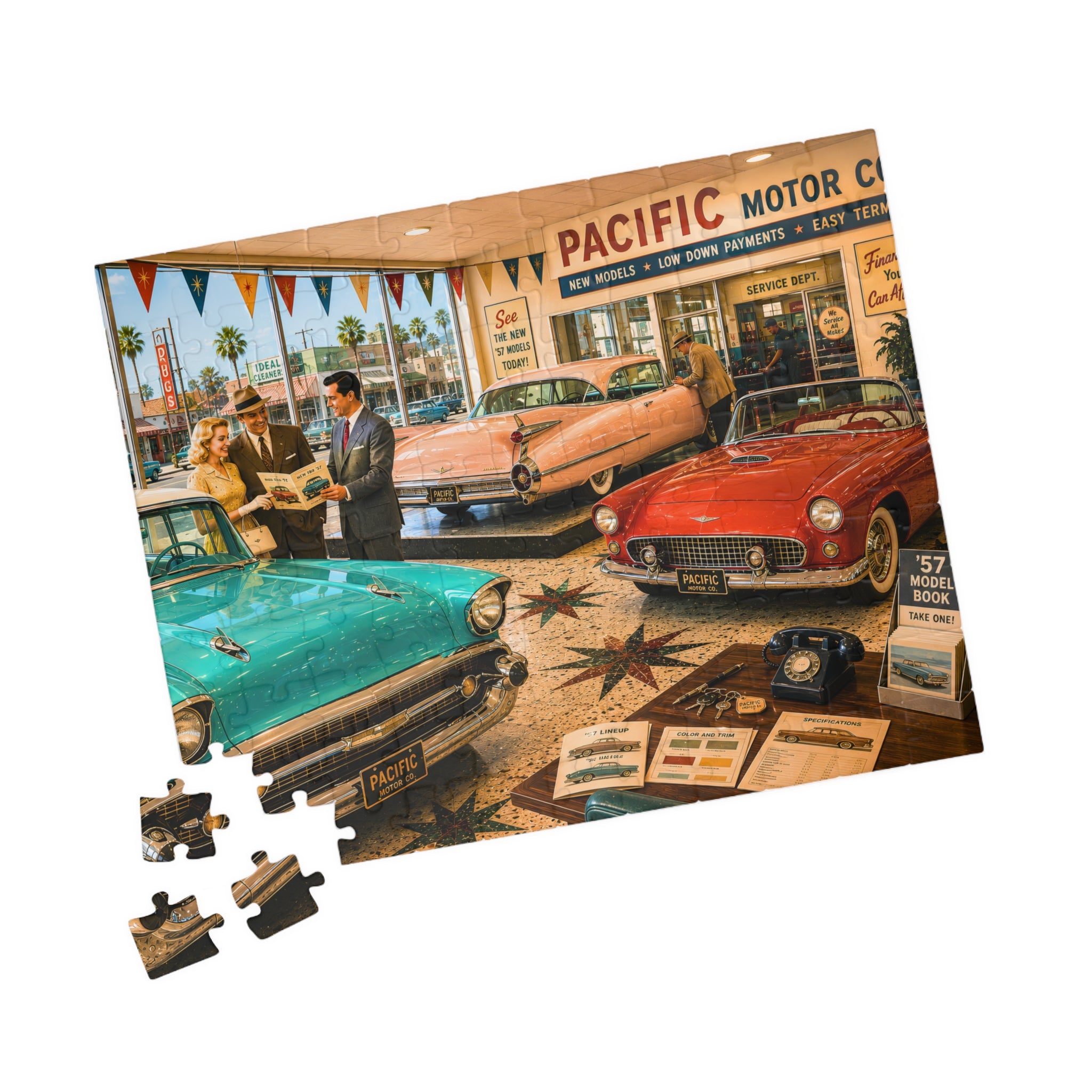 I'm Just Looking, Darling – Vintage Car Dealership Art Puzzle