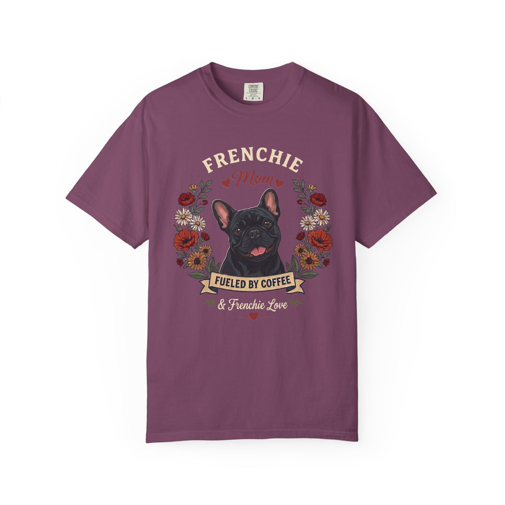 Black French Bulldog Dog Mom T-Shirt | Fueled by Coffee & Frenchie Love