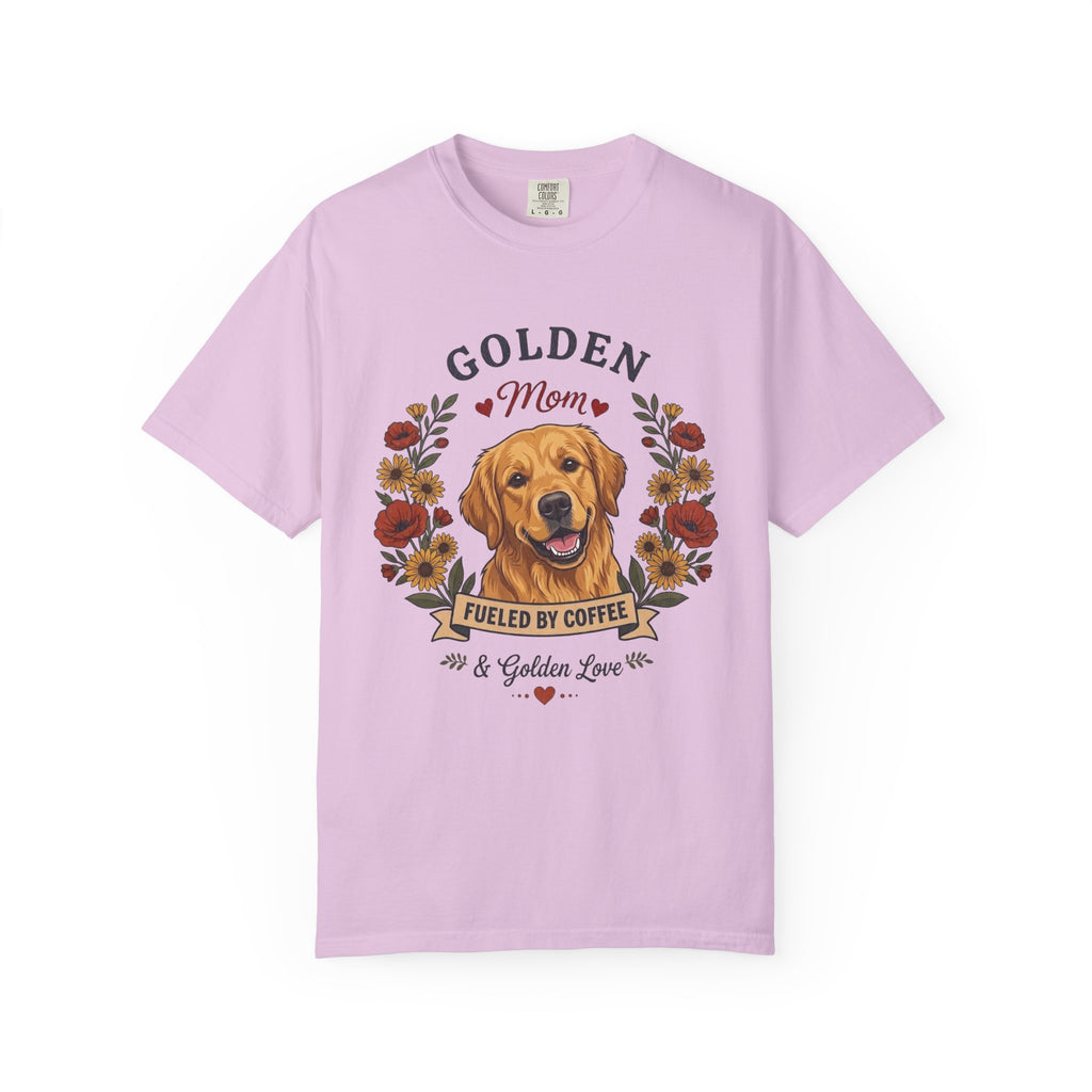 Golden Retriever Dog Mom T-Shirt | Fueled by Coffee & Golden Love