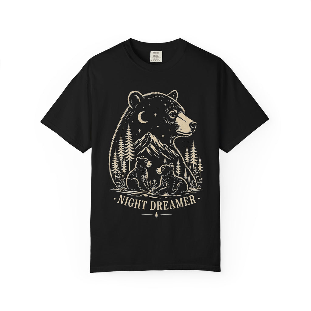 Night Dreamer Bear Shirt, Moon Bear Graphic Tee, Wildlife Lover Gift, Woodland Nature Shirt, Comfort Colors Tee