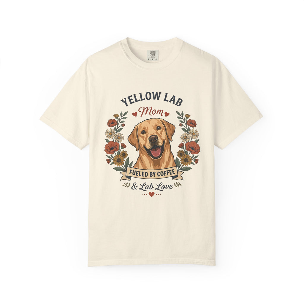 Yellow Labrador Dog Mom T-Shirt | Fueled by Coffee & Lab Love
