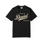 Fueled by Denial & Discipline – Funny Gym T-Shirt | Explorer Edition
