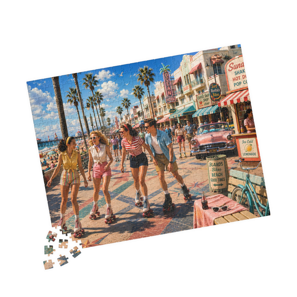 Meet Me on the Boardwalk – Retro Roller Skating Beach Art Puzzle