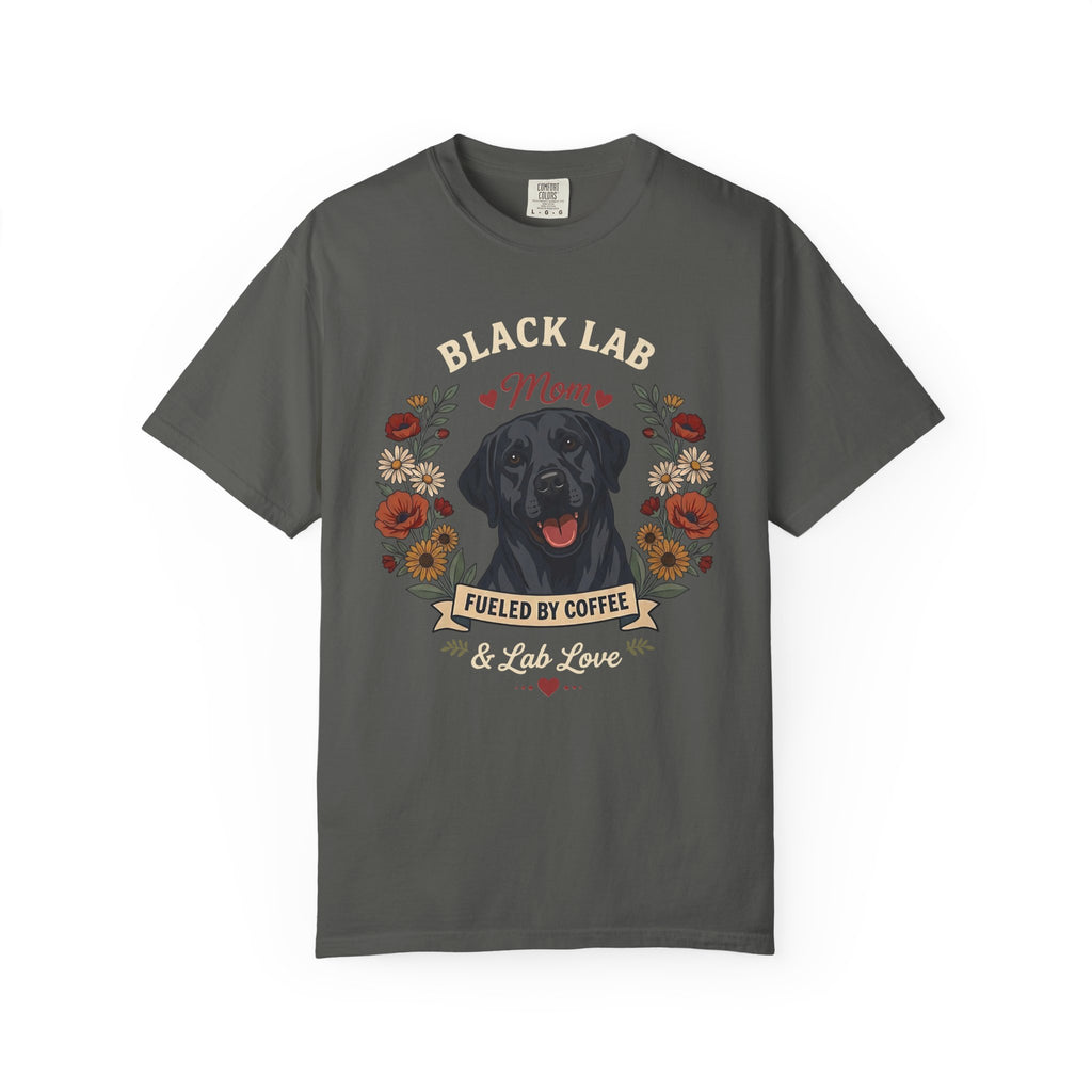 Black Labrador Dog Mom T-Shirt | Fueled by Coffee & Lab Love