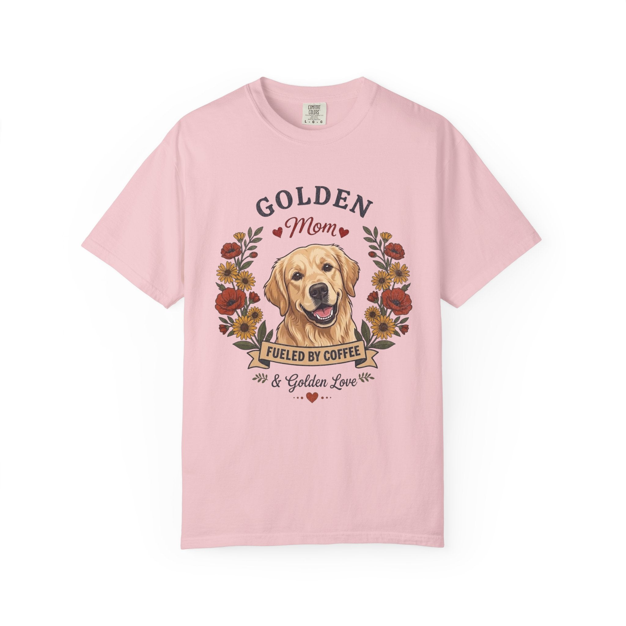 Light Golden Retriever Dog Mom T-Shirt | Fueled by Coffee & Golden Love